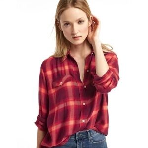Gap x Pendleton Women’s Red Plaid Flannel Boyfriend Button Down Shirt Size Med